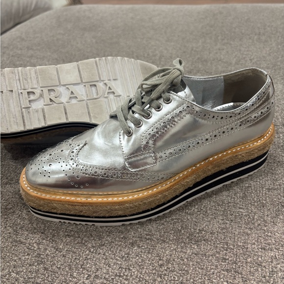 Prada Silver Platform Oxfords - Picture 1 of 4